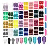 384 Pezzi Full Wraps Adesivi per Unghie, Kalolary 32 Fogli Involucri Unghie Colore Solido Glitter Decalcomanie Autoadesive Unghie Stick Strisce con 5 Lime Unghie Donne Ragazze Decorazione Unghie