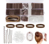 385 forcine per capelli per chignon, 150 forcine a forma di U, 125 forcine marroni, 100 elastici trasparenti per capelli, 4 elastici per capelli, 6 retine per chignon, impugnature per capelli da donna