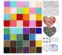 38500 perline in vetro da 2 mm per kit per la creazione di gioielli, 260 perline con lettere dell'alfabeto, piccole perline per braccialetti fai da te e artigianato con rotoli di corda elastica,