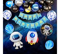 38PCS Palloncini Compleanno Astronauta Decorazioni Festo Compleanno 1 Bimbo Anno Kit Palloncini Compleanno Palloncini Elio Scritta Buon（Blue）