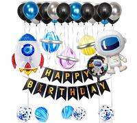 38PCS Palloncini Compleanno Astronauta Decorazioni Festoni Compleanno Palloncini Compleanno 1 Bimbo Anno Kit Palloncini Compleanno Palloncini Elio Scritta Buon Compleanno（Black）