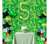 38pz Set Palloncini Pixel, Palloncini Lamina con Forme Rotonde Quadrate Cuore Stella Numeriche e Sfondo Decorativo Tenda Antipioggia Articoli Feste Tema Gioco per Bambini e Adulti (Numero 5)