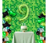 38pz Set Palloncini Pixel, Palloncini Lamina con Forme Rotonde Quadrate Cuore Stella Numeriche e Sfondo Decorativo Tenda Antipioggia Articoli Feste Tema Gioco per Bambini e Adulti (Numero 9)