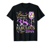 38th Birthday Queen Blessed by God 38 Fabulous Since 1988 Maglietta