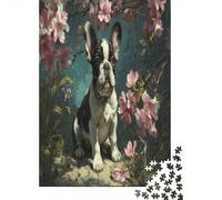 38x26cm/1000pcs Puzzle Impossibili Bulldog francese seduto sotto i ciliegi in fiore Decorazione Per La Casa. Rilassamento E Intelligence Per Adulti