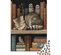 38x26cm/1000pcs Puzzle Impossibili Gufo e gatto soriano dormono sulla libreria Decorazione Per La Casa. Rilassamento E Intelligence Per Adulti