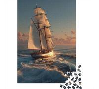 38x26cm/1000pcs Puzzle Per Adulti Barca a Vela che Naviga verso il Mare Donna Uomo Tavola Di Legno Ad Incastro Di Precisione Onde