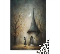 38x26cm/1000pcs Puzzle Per Adulti Casetta della Piccola Strega Donna Uomo Tavola Di Legno Ad Incastro Di Precisione Circondato da alberi secolari