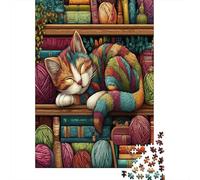 38x26cm/1000pcs Puzzle Per Adulti Gattino che dorme sulla libreria Donna Uomo Tavola Di Legno Ad Incastro Di Precisione