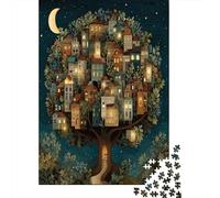 38x26cm/1000pcs Puzzle Per Adulti Il villaggio è annidato sotto un albero gigante Donna Uomo Tavola Di Legno Ad Incastro Di Precisione