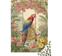 38x26cm/1000pcs Puzzle Per Adulti Pappagallo seduto su un'altalena dorata Donna Uomo Tavola Di Legno Ad Incastro Di Precisione Piante tropicali