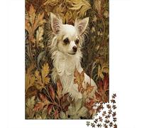 38x26cm/1000pcsBianco Lungo-haired Chihuahua Surrounded by Autumn Leaves Jigsaw, Puzzle Fai Da Te Per Adulti E Folla Dai 14 Anni in Su