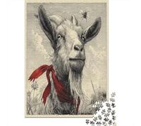 38x26cm/1000pcsPuzzle, Puzzle Per Adolescenti Adulti A Red Ribbon Is Tied Around The Capra's Neck