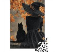 38x26cm/1000pcsStrega, Black Gatto, Golden Leaves Jigsaw, Puzzle Fai Da Te Per Adulti E Folla Dai 14 Anni in Su