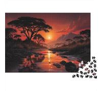 38x26cm/1000pcsTramonto nella savana africana, acacie e fauna selvatica Jigsaw, Puzzle Fai Da Te Per Adulti E Folla Dai 14 Anni in Su