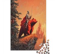 38x26cm/1000pcsUn cavaliere a cavallo di un orso rosso in piedi su una collina Jigsaw, Puzzle Fai Da Te Per Adulti E Folla Dai 14 Anni in Su