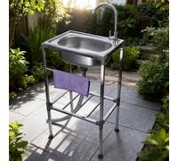 38x33x83cm Lavello Autoportante in Acciaio Inox - Lavello Esterno 1 Vasca con rubinetti freddi e caldi - Lavandino Commerciale,Lavabo mobile per cucina,ristorante, Garage,campeggio