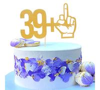39 + 1 Mittelfinger-Kuchenaufsatz - einseitig Gold Glitzer 39+1 Geburtstag Party Dekoration Supplies, Gold 40. Geburtstag/Hochzeitstag Kuchen Topper, Happy Forty Birthday..