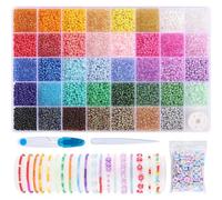 39 Colori Kit Perline per Braccialetti 3mm, 9600 Pezzi Perline Colorate per la Creazione di Gioielli, Perline Lettere di Acrilico con Forbici e Pinzette di Plastica (C)