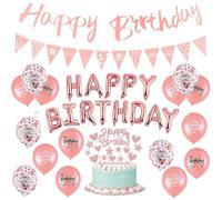39 Pezzi Decorazioni Compleanno Donna Oro Rosa,Festone Di Compleanno Happy Birthday Foil Palloncini In Lattice Coriandoli Decorazione Della Torta a Stella Cake Topper a Forma Di Cuore Per Adulti Kid