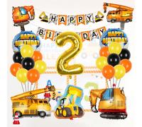 39 pezzi Set di palloncini a tema costruzione, numeri dorati da 32 pollici, colori nero, arancione e giallo, include gru, bulldozer, mini escavatore, gru, palloncino in foil "Happy Birthday", adatto p