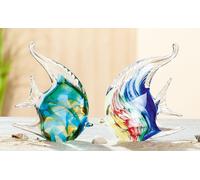 39431 Scultura Pesce Pesci Coppia Multicolore Lucido Vetro 4 X 13,5 X 13,5Cm