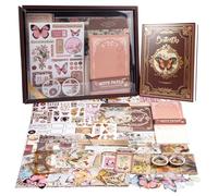 395 Pezzi Vintage Adesivi Decorativi Scrapbooking con Quaderno a Griglia A6, Accessori per Scrapbook Farfalla con Scrapbooking Sticker Regalo Fai da te per Ragazzi e Bambini per Diario Calendario