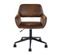39F FURNITURE DREAM Sedia da ufficio stile camoscio retrò marrone - base girevole e ascensore a gas per un comodo supporto all-Day - funzione girevole e regolabile, marrone, 61 x 56 x 76 - 86 cm