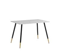 39F FURNITURE DREAM Tavolo design scandinavo con piano in carta di marmo gambe in metallo nero e oro per cucina, sala da pranzo, soggiorno, MDF, bianco, 110 x 70 x 75 cm