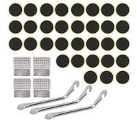 39Pcs Cycling Tire Repair Kit | Glue - less Patches & Steel Levers for Puncture Repair | Portable Tool Set for Mountain/Road Rides | Includes Metal Rasp & Storage Box