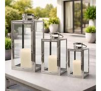 3a lanterna da giardino acciaio inox vento luce vetro 30/40/53 cm argento