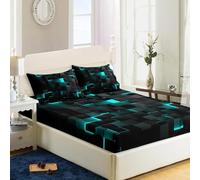 3D Abstract Geometric Bed Sheets Set, Twin Queen Size Super Soft Microfiber Teen Bedding, 10" Deep Pocket Fitted Sheet, Flat Sheet, Breathable Room Decor (NO Pillowcases)(Verde chiaro,137x191x25cm)