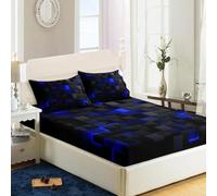 3D Abstract Geometric Bed Sheets Set, Twin Queen Size Super Soft Microfiber Teen Bedding, 10" Deep Pocket Fitted Sheet, Flat Sheet, Breathable Room Decor (NO Pillowcases)(Blu,183x213x25cm)