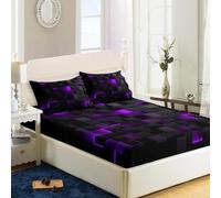 3D Abstract Geometric Bed Sheets Set, Twin Queen Size Super Soft Microfiber Teen Bedding, 10" Deep Pocket Fitted Sheet, Flat Sheet, Breathable Room Decor (NO Pillowcases)(Viola,193x203x25cm)