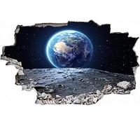 3D Adesivi da Parete,Adesivi Murali,Vista Effetto 3D Fuori dalla Finestra Decorazione Rimovibili Vinile DIY Stickers Murali per salone, Camera da Letto, Vista della luna della terra 50x75cm