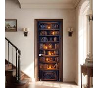 3D Adesivo per Porta 77x200 cm, Libreria vintage Carta da Parati Autoadesiva per Porte Interne, Stile medievale, Decorazione per Camera da Letto, Soggiorno, Casa