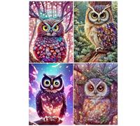 3D AI Diamond Painting 4 Pezzi 30x40 cm Puzzle Diamond Gufo Kit per Pittura con Diamanti Gufo 5D per Bambini kit per Pittura con Diamanti Punto Croce kit da Ricamare Gufo Mosaico con Perline Animali