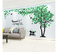 3D Albero Adesivo da Parete, Cornici per Foto e Alberi Uccelli Adesivi Murali Fai da te Arts Wall Sticker Decorativi per Camera da Letto, Soggiorno (A Verde Destra,L)