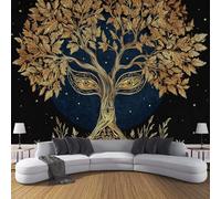 3D Albero Antico Misterioso Carta Da Parati Panoramica In Seta, 250L × 175A Cm,Illustrazione Di Foglia Dorata Grandi Murali, Poster Per Soggiorno, Camera Da Letto,Giallo