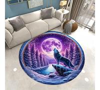 3D Animale Tappeto Rotondo per Camera da Letto Ragazzi Adolescenti, Design Foresta Luna Lupo Leopardo Tigre e Fulmine, Morbido e Antiscivolo, Tappeto per Soggiorno e Sala Giochi, 100 cm, Color 2