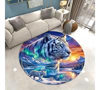 3D Animale Tappeto Rotondo per Camera da Letto Ragazzi Adolescenti, Design Foresta Luna Lupo Leopardo Tigre e Fulmine, Morbido e Antiscivolo, Tappeto per Soggiorno e Sala Giochi, 120 cm, Color 4