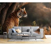 3D Animali Selvatici Carta Da Parati Panoramica In Seta, 250L × 175A Cm,Tigri Feroci Grandi Murali, Poster Per Soggiorno, Camera Da Letto,Marrone