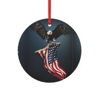 3D Aquila calva che vola con bandiera americana stampa vacanza ciondolo ornamento in metallo - Ciondolo rotondo in alluminio per Natale, decorazione per la casa e il negozio
