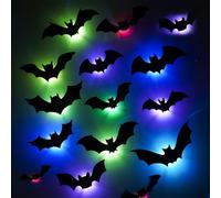 3D Bat Design LED Decoration, Halloween 3D Bats Decorative Wall Stickers Night Light, Bats Halloween Decor for Home Decor Indoor Outdoor Party (Bats-12pcs)