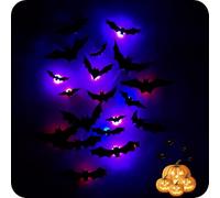 3D Bat Design LED Decoration, Halloween decorations, Light Up bat wall sticker, for Indoor Outdoor Spooky Party (24PCS)