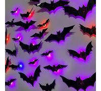 3D Bat Design LED Decoration, Lighted Spider Stickers Decor Light up Glowing Bats Decoration,for Indoor Outdoor Bedroom Window Party Supplies (24-PCS)