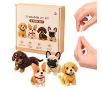 3D Beaded Animal Kit - Glass Acrylic Mini 5x4x3cm | 4 Pack Cute Embroidery Beadwork Art Craft Set with Instructions | Easy Handmade DIY Theme Project for Adults Teens Beginners Enthusiasts Friends