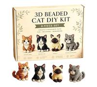 3D Beaded Cat DIY Kit - Mini Animal Beading Craft Set With Instructions, 4 Cute C at Designs, Beginner Friendly Embroidery Kit | Handmade Bead Art Decoration For DIY Creators Cat Lovers Teens Adults