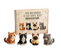 3D Beaded Cat Kit For Adults Fun Handmade Embroidery Bead Set With 4 Design | Kitten Beaded Jewelry Art Craft Kit With Tools And Instructions For Beginners Desk Decor