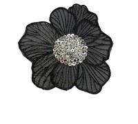 3D Beaded Embroidery Flower Patch - 20cm Decorative Corsage Cloth Applique For Sweaters & Children's Dresses(Black)